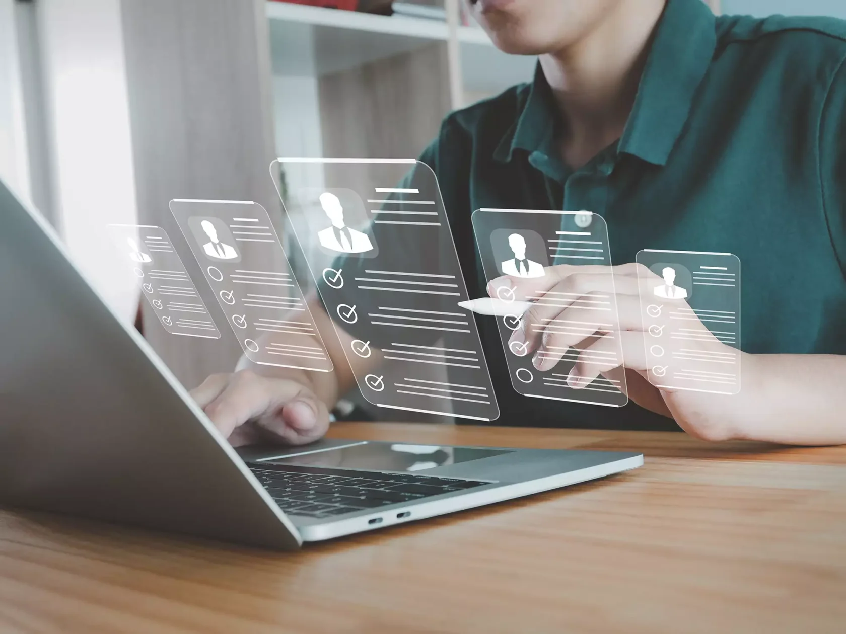 Person using laptop to view verified data